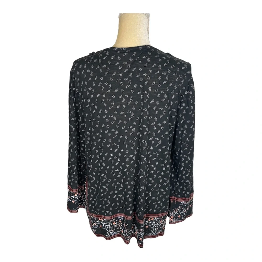 Lucky Brand Black Floral Design Knit‎ Top Size Large - Picture 4 of 9